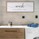 Wash Your Worries Away Bathroom Wall Art 24×10 Inch Wood Framed Decor Funny for Laundry Room Restroom Modern Rustic Inspirational Sign (Wood) by CozyNest Decor