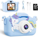 Kids Camera, Toys for Toddlers Age 3-8 Year Old Girl Christmas Birthday Gifts, Children Digital Camera with Cartoon Soft Silicone Cover and 32GB Card (Azure) by TinyTreasures Baby Boutique