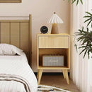 Fluted Night Stand with Opening Storage,Mid Century Bedside Table with Drawer,Wood Nightstand with Solid Wood Legs,End Table Side Table for Living Room,Bedroom,Natural CTG56Y by CozyNest Decor