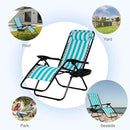 Nazhura Set of 2 Relaxing Recliners Patio Chairs Adjustable Steel Mesh Zero Gravity Lounge Chair Beach Chairs with Pillow and Cup Holder (Light Blue Stripe) by CozyNest Decor