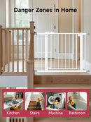 Baby Gate for Stairs, 29.5-40.5" Dog Gate for Doorways, Walk Thru Auto Close Metal Child Gate for The House, Stairs and Doorways, Pressure Mounted Pet Gate for Dog Indoor (White) by TinyTreasures Baby Boutique