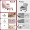 Rocking Chair with Ottoman, Upholstered Nursing Glider Rocker with High Backrest and Side Pocket, Comfy Reading Chair with Solid Wood Legs for Nursery/Living Room/Bedroom Pink by TinyTreasures Baby Boutique