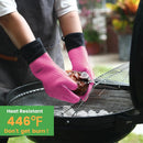 GEEKHOM BBQ Gloves Heat Resistant Oven Mitts - Silicone Grilling Gloves with 13.7" Arm Protection - Waterproof Pot Holder Non-Slip for Men & Women, Kitchen Outdoor Cooking, Baking, Camping, Pink by GreenHaven Gardens