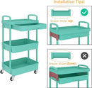 Calmootey 3-Tier Rolling Utility Cart with Drawer,Multifunctional Storage Organizer with Plastic Shelf & Metal Wheel,Storage Cart for Kitchen,Bathroom,Living Room,Office,Green by CozyNest Decor