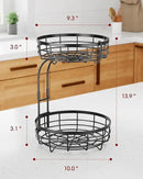 Fruit Basket for Kitchen Counter - 2-Tier Large Capacity Fruit Bowl with Detachable Banana Hanger, Rust-Proof Metal Fruit Holder for Vegetables, Bread, Toiletry,10" D x 10" W x 14" H, Black by CozyNest Decor