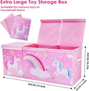 Unicorn Extra Large Toy Box Chest with Flip Lid for Kids, Collapsible Oxford Toy Storage Box with Handles Mesh Pockets, Sturdy Waterproof Toy Box for Bedroom Playroom, 37.7×12.5×15.7 Inch by TinyTreasures Baby Boutique
