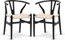 POLY & BARK Weave Dining Chairs – Mid-Century Modern Wishbone Dining Chairs with Arms, Solid Wood Frame, Indoor Use – Black – Set of 2 - Ideal for Dining Room, Kitchen or Stylish Accent Setting by CozyNest Decor