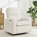 Swivel Rocker Recliner, Oversized Power Recliner Glider with Removable Cushion, Upholstered Swivel Reclining Nursery Chairs for Living Room Bedroom, Corduroy White by TinyTreasures Baby Boutique