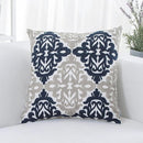 HWY 50 Navy Blue Decorative Throw Pillow Covers 18x18 Inch (1 Piece), Embroidered Cotton Farmhouse Cushion Cover Pillow Case for Sofa Couch Living Room Bed Bedroon, Floral Geometric by CozyNest Decor