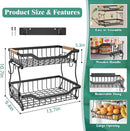 Giwil 2 Tier Countertop Fruit Basket for Kitchen, Vegetable Storage Bread Fruit Bowl Stand with 2 Banana Hangers, Wall Mounted Metal Wire Basket Organizer for Potato Onion, Black by CozyNest Decor