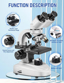 Binocular Compound Microscope 40X-2000X, Research Grade Professional Microscope with Dual Mechanical Stages and Coaxial Coarse/Fine Focus Knobs, Built-in Electronic Eyepieces, Adult Microscope by TinyTreasures Baby Boutique