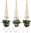 RIFNY Macrame Plant Hanger for 5 to 10 Inch Plant Pots, 35 Inch Woven Rope Hanger Kits with Hooks and Wood Beads, Hanging Planter Basket for Indoor Boho Home Decor (Brown, 3 Pack) by GreenHaven Gardens
