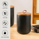 Black Ceramic Canister Set, 3pcs Ceramic Kitchen Canisters for Countertop with Airtight Wood Lids, Large Flour and Sugar Containers for Coffee, Tea, Spice by CozyNest Decor