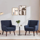 HUIMO Button-Tufted Accent Chairs Set of 2,Upholstered Reading Living Room Chair,Mid Century Modern Chair with Linen Fabric, Club Chair,Comfy Arm Chairs for Living Room,Bedroom,Dark Blue by CozyNest Decor
