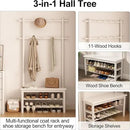 Coat Rack with Shoe Storage, Wooden Hall Tree with Bench, 11 Hooks and 2-Tier Storage Shelves, 3-in-1, Entryway Bench with Coat Rack (31.5"-White) by CozyNest Decor