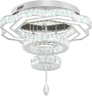 Flashing God Modern Crystal Chandeliers Dia 24" Silver Chandelier Flush Mount Ceiling Light for Bedroom Living Room Dining Room Hallway Dimmable 3 Rings LED Celing Lighting Fixtures by CozyNest Decor