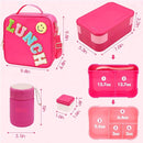 Bento Lunch Box Set for Kids with 10oz Thermo Food Jar, Leak-Proof Lunch Containers with 6 Compartment, Nylon Preppy Lunch Bag with Adjustable Strap for Girls School Travel Picnic by TinyTreasures Baby Boutique