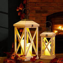 Glitzhome Mondern Farmhouse Wooden Lantern Hanging Decorative Candle Lantern for Outdoor & Indoor Wash White Set of 2 (No Glass) by CozyNest Decor