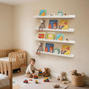 Nursery Book Shelves, Scalloped Floating Shelves Set of 2 Solid Pine Wood Wall Mounted Bookshelf with Wave Lip for Bedroom Kids, Toddler Room, Baby Room White 36inch by TinyTreasures Baby Boutique