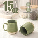 Large Ceramic Coffee Mugs Set - 15 OZ Porcelain Coffee Latte Cups Set of 4 with Handle Perfect for Cappuccino, Tea, Mocha, Hot or Cold Drinks, Unique Glaze Design for Home, Cafe and Coffee Bar, Green by CozyNest Decor