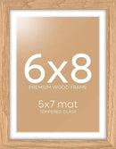 Homeforia 6x8 Picture Frame Natural Wood, High End Oak 6x8 Light Wooden Frames with Mat 5x7 for Photo, 6 x 8 Frame Matted to 5 x 7 Print, 8x6 Wall or Tabletop Frame, Tempered Glass, Wall Kit, Set of 1 by CozyNest Decor