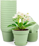6 inch Plastic Nursery Pots, Seedling Pots, 16 Pack Plant Pots for Small Indoor Outdoor Plants, Flower Pots with Drainage Holes and Saucers, Decorative Planters for House Plants, Green by GreenHaven Gardens