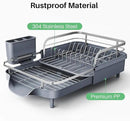 Dish Drying Rack, Expandable Dish Rack for Kitchen Counter, Stainless Steel Dish Drainer with Drainboard Set and Utensil Holder (Gray) by CozyNest Decor