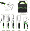 Garden Tool Set with Non Slip Rubber Grip,8 Piece Stainless Steel Gardening Tool Sets,Heavy Duty Outdoor Hand Tools Durable Storage Tote Bag,Uprooting Weeding Tool, Gifts for Women Men Green by GreenHaven Gardens
