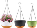 8/10/12 inch Hanging Planters for Indoor Outdoor Plants with Self-Watering Pots, 3 Pack Plastic Hanging Basket with Removable Tray for Home Garden Porch Balcony Patio Decor(White+Black+Green) by CozyNest Decor