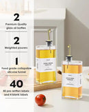 Olive Oil Dispenser For Kitchen, Glass Oil Bottle 500ML Oil And Vinegar Dispenser Set Of 2, Cooking Oil Dispenser With 2 Stainless Steel Pourers & 44 Labels, Soy Sauce Dispenser, Coffee Syrup Bottles by CozyNest Decor