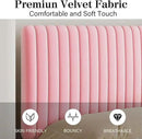 King Size Bed Frame with Headboard, Velvet Upholstered Platform Bed with Vertical Channel Tufted Design, No Box Spring Required, Easy Assembly, Pink by CozyNest Decor