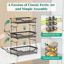Giwil 3 Tier Countertop Fruit Basket for Kitchen, Vegetable Storage Bread Fruit Bowl Stand with 2 Banana Hooks, Wall Mounted Metal Wire Basket Organizer for Potato Onion, Black by CozyNest Decor