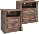 26" Tall Farmhouse Nightstand Set of 2, 2 Drawers End Table w/Charging Station, 23.6" Wide Large Side Table w/Roman Column, Wood Rustic Sofa Table w/Open Shelf, Bedside Table for Bedroom, Light Brown by CozyNest Decor