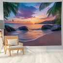 keowhsf Beach Sunset Ocean Tapestry – Tropical Palm Trees Wall Decor with Warm Orange Sky, Summer Seaside Landscape Wall Hanging for Bedroom Living Room Dorm by CozyNest Decor