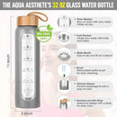 Aqulea Glass Water Bottles 32 Oz with Silicone Sleeve - BPA Free Reusable Wide Mouth Glass Motivational Water Bottles with Fruit Infuser – Leak Proof Borosilicate Water Bottle with Time Marker (Grey) by CozyNest Decor