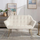 48" Small Loveseat for Small Spaces, Modern Sherpa Mini Sofa Couch 2-Seater Velvet Love Seat with Quilting Back and Gold Legs for Living Room/Bedroom, Cream by CozyNest Decor