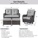 5 Piece Outdoor Patio Furniture Set - Wicker Furniture Patio Conversation Set, Outdoor Swivel Rocker Chairs with Loveseat Sofa and 2 Ottomans for Small Space, Gray Cushion by GreenHaven Gardens