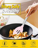 Pack of 2 Large Silicone Cooking Spoons,Non Stick Solid Basting Spoon,Heat-Resistant Kitchen Utensils for Mixing,Serving,Draining,Stirring (PINK) by CozyNest Decor
