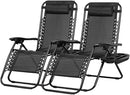 Nazhura Set of 2 Relaxing Recliners Patio Chairs Adjustable Steel Mesh Zero Gravity Lounge Chair Beach Chairs with Pillow and Cup Holder Black by CozyNest Decor