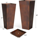 WORTH Garden Large Metal Planter Set of 2 (25" & 28" H.), Matte Bronze Retro Finish Tall Square Tapered Steel Plant Pots, Decor Flower Pot Indoor & Outdoor, Drainage Hole & Dual-Purpose Plant Saucer by CozyNest Decor