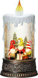 Gnome Snow Globe Candle Christmas Decorations Gifts Auto Snowfall Glitter Music Collection with 6H Timer USB/Battery Powered 9.7 inch by CozyNest Decor