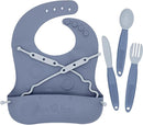 BUSY BABY Bungee Bib & Utensil Set – Adjustable Silicone Bib with Pocket & Tethered Utensils for Babies & Toddlers by TinyTreasures Baby Boutique