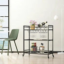 Glass Black Bar Carts for Home with Hanging Wine Rack - Home Bar Serving Cart with 3 Mirrored Shelves, Kitchen Bar Carts, Wine Cart for Entertaining, Club Party. by CozyNest Decor