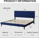 King Size Bed Frame and Headboard, Velvet Upholstered Platform Bed with Vertical Channel Tufted Headboard and Footboard, No Box Spring Required, Easy Assembly, Blue by CozyNest Decor
