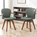 LUNLING Swivel Dining Room Chairs Set of 2, Mid Century Modern Green Faux Leather Kitchen Chairs with Arms,Bamboo Legs Side Chairs No Wheels,Accent Chair for Dining Rooms and Offices by CozyNest Decor