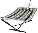 SUNCREAT Double Hammock, Extra Large Quilted Fabric Swing with Hardwood Spreader Bars & Detachable Pillow, Heavy Duty, Perfect for Indoor/Outdoor Patio, Deck, Yard, Blue&Aqua by GreenHaven Gardens