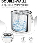 Insulated Ice Bucket with Silicone Lid, Scoop, Tongs & Strainer, 3L Stainless Steel Double Wall Ice Buckets for Parties & Cocktail Bar, Champagne Ice Bucket with Lid for Freezer, Ivory by CozyNest Decor