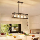XINGQI Black Kitchen Island Light Fixtures Over Table, 31.5" Rectangular Linear Chandeliers Farmhouse Dining Room Pendant Ceiling 4-Light with Glass Lampshade for Living Room Bar Office by CozyNest Decor