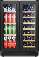 Tylza 24 Inch Wine and Beverage Refrigerator, Dual Zone Wine Beverage Cooler 24" with French Door, Under Counter Wine Beer Fridge Built-In or Freestanding, Holds 20 Bottles and 88 Cans, Black by CozyNest Decor