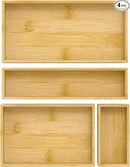 Silverware Bamboo Drawer Organizer Tray, 4 PCS Kitchen Drawer Organizer Storage for Utensil Cutlery, Bathroom, Office Desk, Makeup by CozyNest Decor